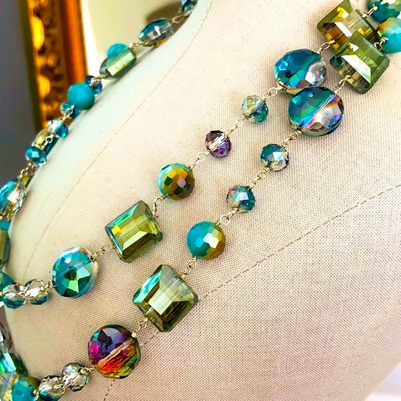 Gorgeous Vintage 925 Aurora Borealis Crystal Bead Necklace - Picture 6 of 17
